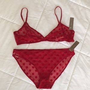 J. Crew Red Sheer Polka Dot Bralette